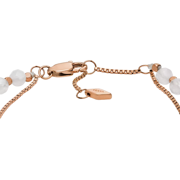 Fossil Women's All Stacked Up Rose Quartz Chain Beaded Bracelet