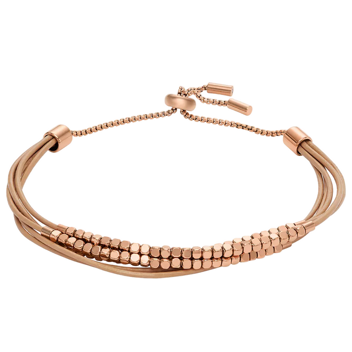 Fossil Women's All Stacked Up Brown Leather Chain Bracelet