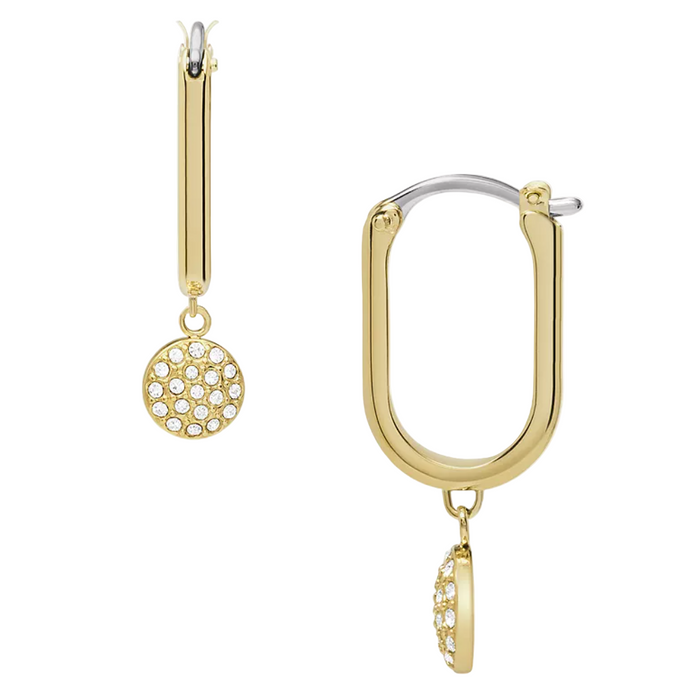 Fossil Women's Sadie Glitz Disc Gold-Tone Stainless Steel Hoop Earrings