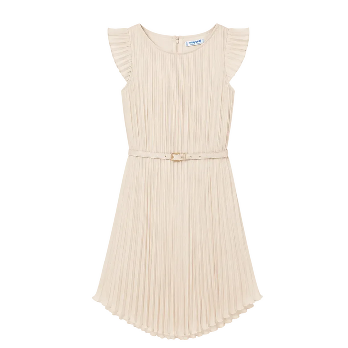 Mayoral - Big Girls Champagne Sleeveless Textured Dress with Belt