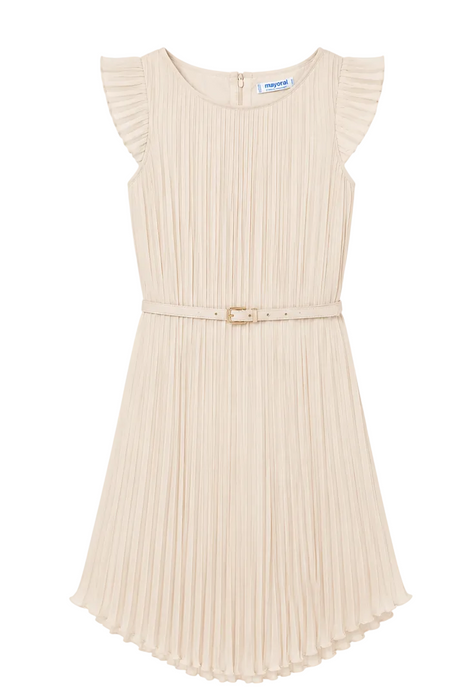 Mayoral - Big Girls Champagne Sleeveless Textured Dress with Belt