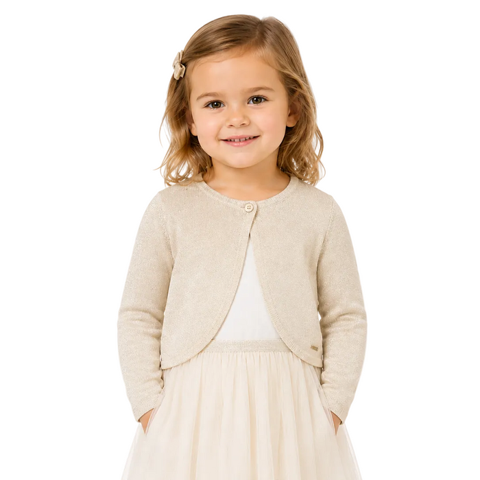 Mayoral - Little Girls Mettalic Champagne Color Cropped Cardigan (3)