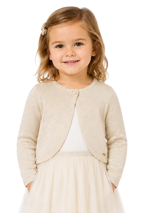 Mayoral - Little Girls Mettalic Champagne Color Cropped Cardigan
