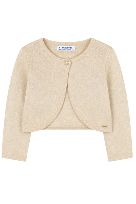 Mayoral - Little Girls Mettalic Champagne Color Cropped Cardigan