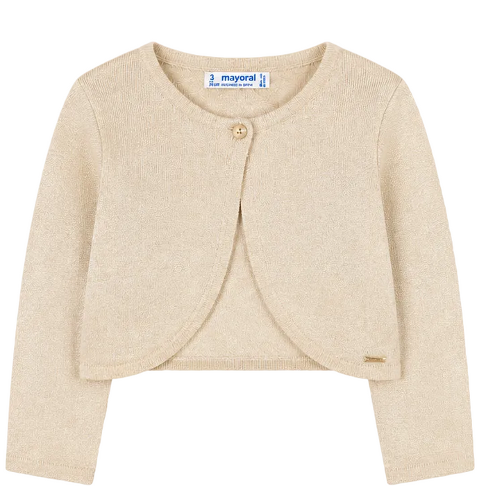 Mayoral - Little Girls Mettalic Champagne Color Cropped Cardigan (3)