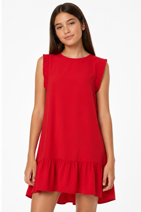 Mayoral - Big Girls Sleeveless Ruffle Dress Red