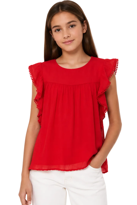 Mayoral - Big Girls Short Flutter Sleeves Red Top