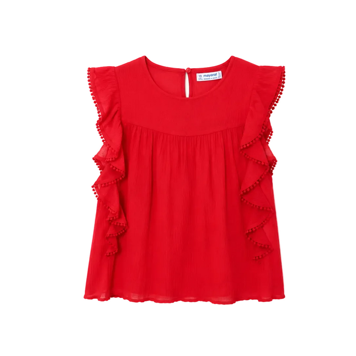 Mayoral - Big Girls Short Flutter Sleeves Red Top