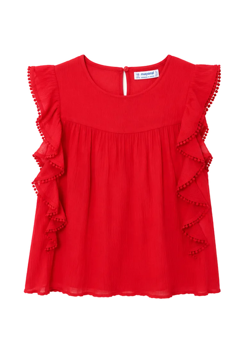 Mayoral - Big Girls Short Flutter Sleeves Red Top