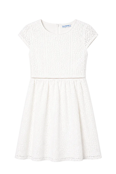 Mayoral - Big Girls White Short Sleeve Embroidered Dress
