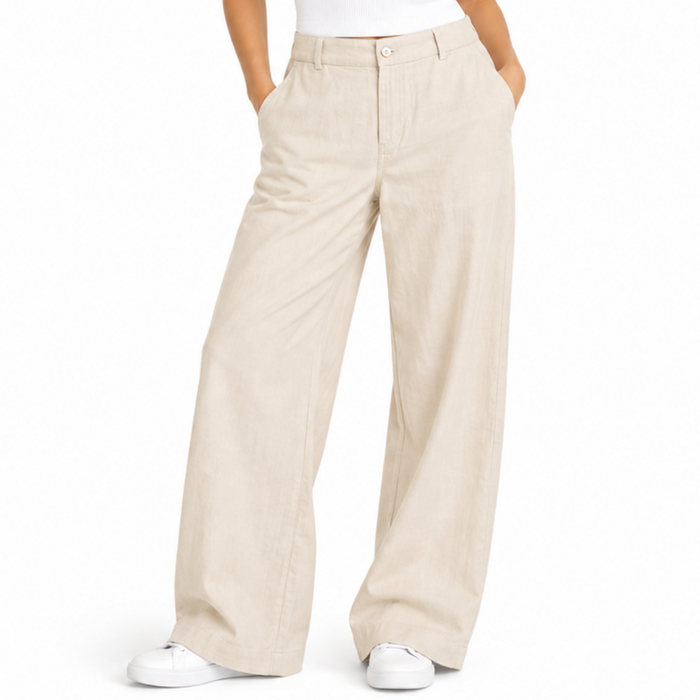 V by Very Beige Linen-Blend Wide-Leg Trousers