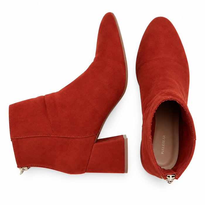 Pull&Bear Suede Ankle Booties Mid Block Heel Round Toe