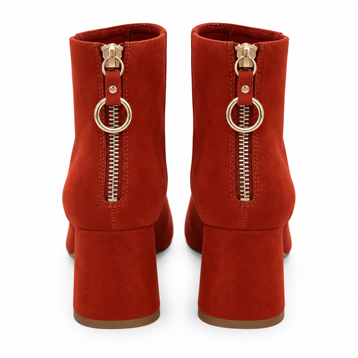Pull&Bear Suede Ankle Booties Mid Block Heel Round Toe