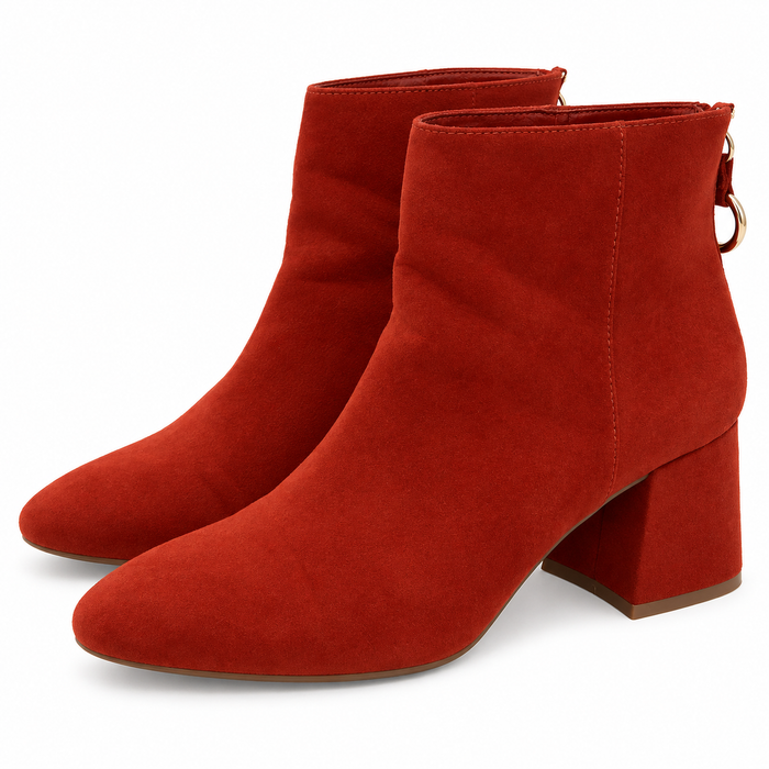 Pull&Bear Suede Ankle Booties Mid Block Heel Round Toe