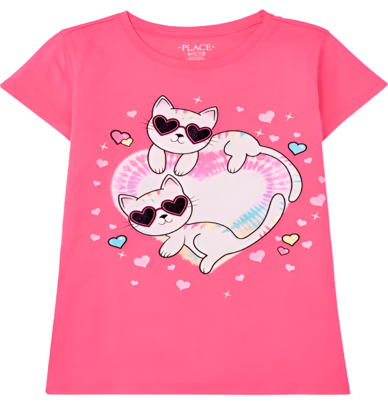 The Children's Place - Big Girls Short Sleeve Cat Heart Graphic T-shirt