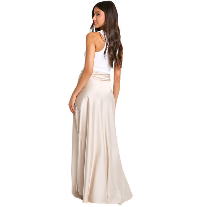 Bohoo - Satin Slip Maxi Skirt Almond