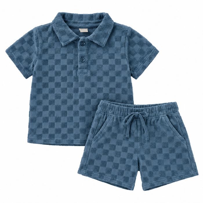 Mini V by Very Boys Chequerboard Toweling Polo And Short Set