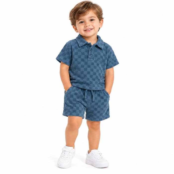 Mini V by Very Boys Chequerboard Toweling Polo And Short Set