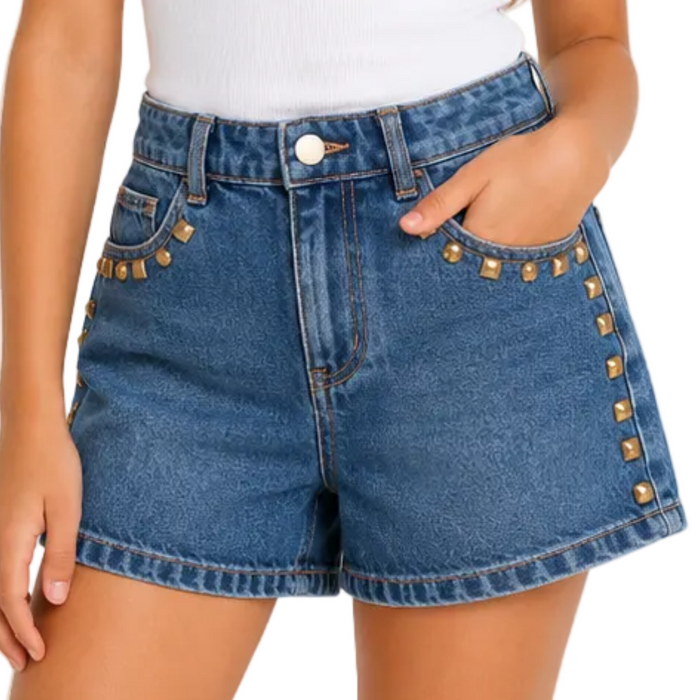 V by very - Mid Wash Denim Shorts with Stud Trim (10)