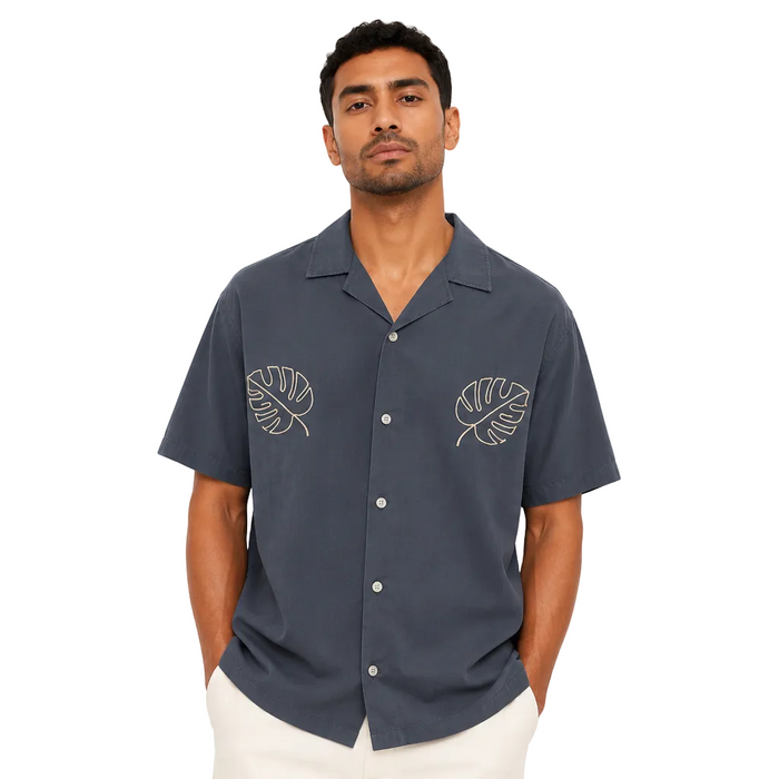 Very Man - Short Sleeve Revere Leaf Embroidery Shirt (3XL)