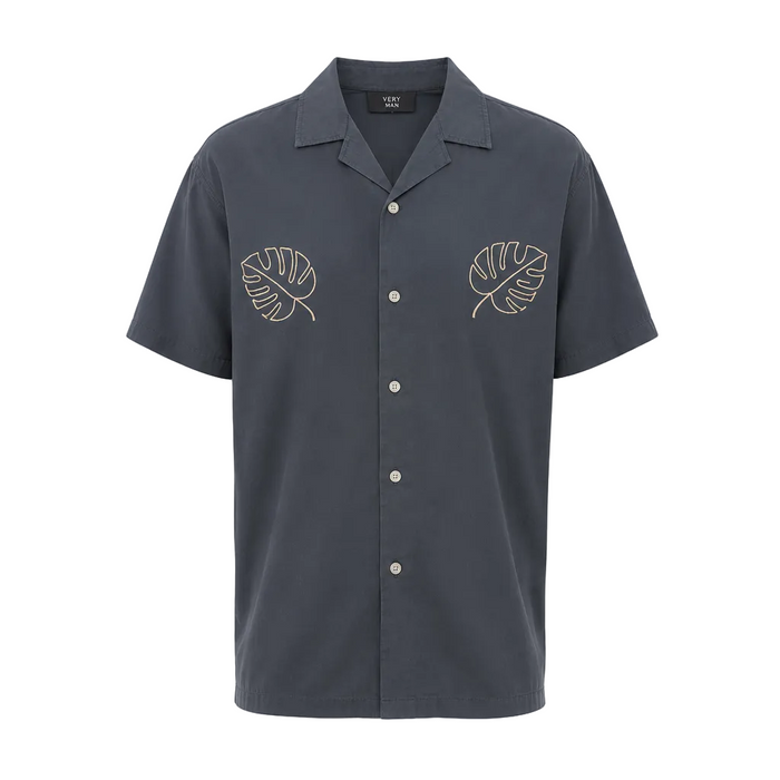 Very Man - Short Sleeve Revere Leaf Embroidery Shirt (3XL)