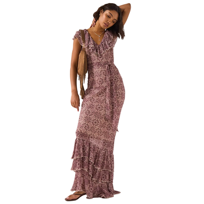 V by Very Paisley Printed Ruffled Belted Maxi Dress