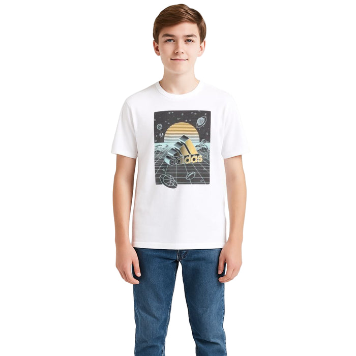 Adidas - Big Boys Regular-Fit Digital Horizon Tee White Large (14-16)