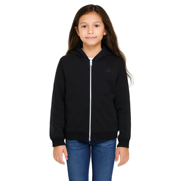 Calvin Klein - Big Girls Shimmer Oxford Zip Front Hoodie Black Medium (8-10)