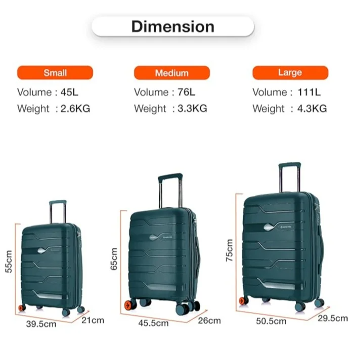 Nasher Miles Paris Hard-Sided Polypropylene Luggage Set of 3 Dark Green Trolley Bags (55, 65 & 75 Cm) Small, Medium & Large