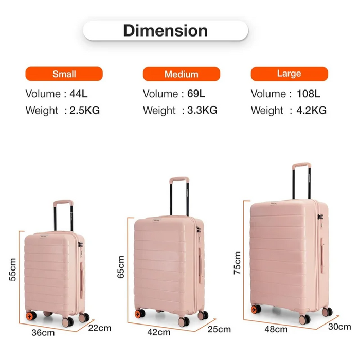 Nasher Miles Vienna Hard-Sided Polypropylene Luggage Set of 3 Peach Trolley Bags (55, 65 & 75 cm) Small, Medium & Large