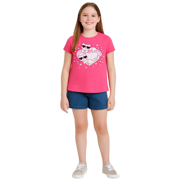 The Children's Place - Big Girls Short Sleeve Cat Heart Graphic T-shirt