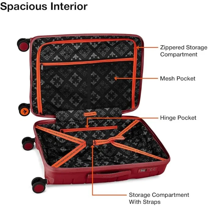 Nasher Miles Paris Hard-Sided Polypropylene Check-in Luggage 24 Inch | 65 Cm Spinner Trolley Bag, Medium Maroon