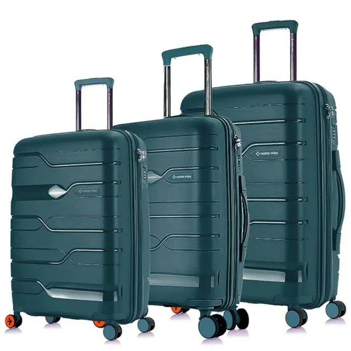 Nasher Miles Paris Hard-Sided Polypropylene Luggage Set of 3 Dark Green Trolley Bags (55, 65 & 75 Cm) Small, Medium & Large