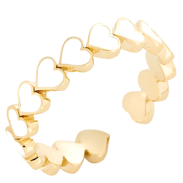 GOOD VIBES - White Connecting Small Heart Enamel Adjustable Ring