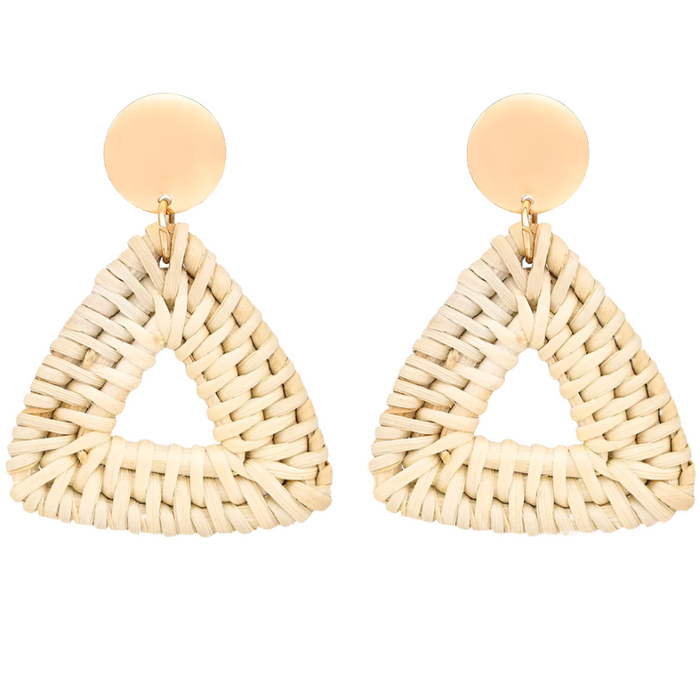 GOOD VIBES - Boho Triangular Wooden Rattan Knitted Drop Earrings