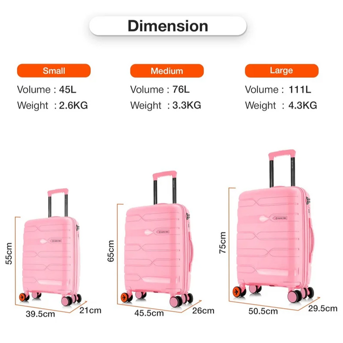 Nasher Miles Paris Hard-Sided Polypropylene Luggage Set of 3 8 Wheel Trolley Bags (55, 65 & 75 Cm) Small, Medium & Large, Pink