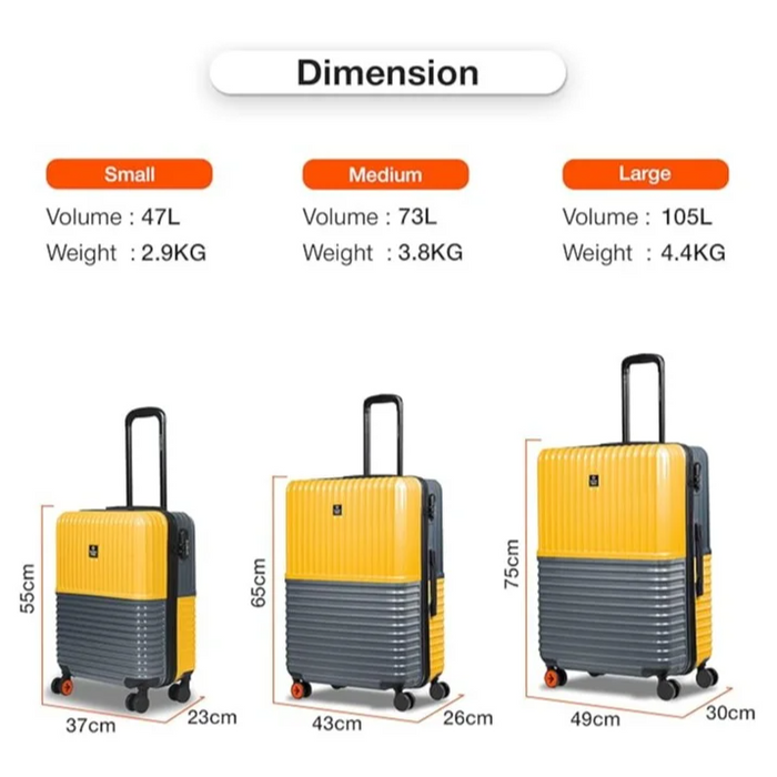 Nasher Miles Istanbul Hard-Sided ABS and PC Luggage Set of 3 Yellow Grey Small, Medium & Large Trolley Bags (55, 65 & 75 cm)