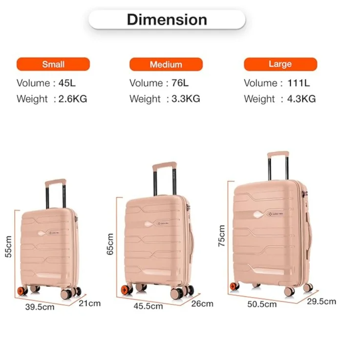 Nasher Miles Paris Hard-Sided Polypropylene Luggage Set of 3 Peach Trolley Bags (55, 65 & 75 Cm) Small, Medium & Large