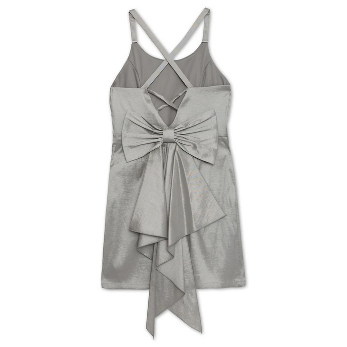 Speechless - Big Girls Sleeveless Taffeta Bow Dress Silver (12)