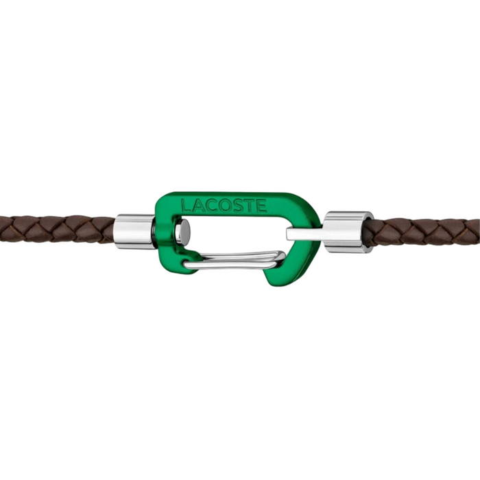 Lacoste Men's Stainless Steel Brown Leather and Green Aluminum Bracelet - 2040314