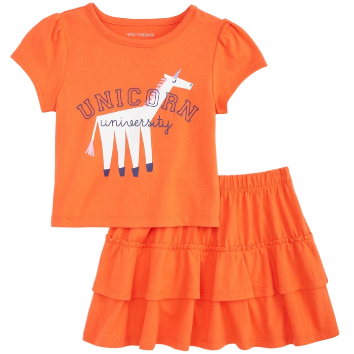 Epic Threads  - Toddler Girls 2-Pc.Unicorn University Top and Skirt Raspberry Pink