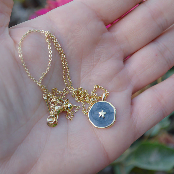 Round Necklace with an Enamel PendantGolden Necklace with Round Enamel Charm.Round Necklace